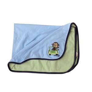 CARTER'S - Just One Year -I'm Going Places Monkey In Car Baby Blanket Blue Green